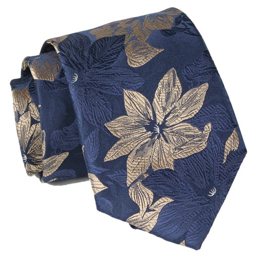 Krawat - ALTIES - Duże Kwiaty, Granat  KRALTS0813 ze sklepu JegoSzafa.pl w kategorii Krawaty - zdjęcie 147976226