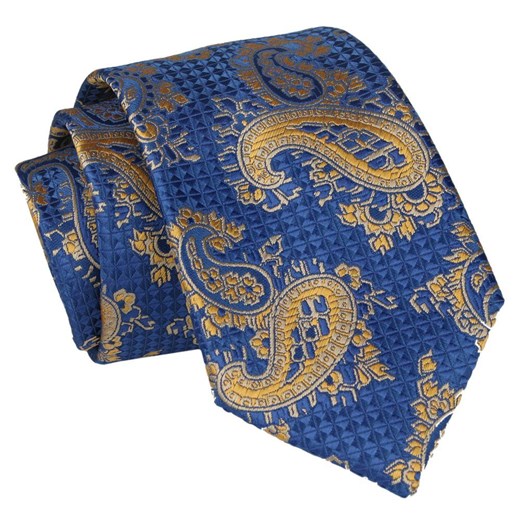 Krawat - ALTIES - Niebieski, Złote Paisley KRALTS0806 ze sklepu JegoSzafa.pl w kategorii Krawaty - zdjęcie 147976246