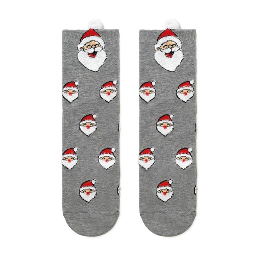 Święty Mikołaj bawełniane skarpety świąteczne z puszystą nicią i pikotem, Kolor szary-wzór, Rozmiar 42-45, Conte ze sklepu Primodo w kategorii Skarpetki damskie - zdjęcie 147982025