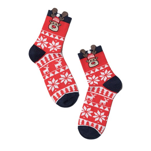 Rudolf bawełniane skarpetki ze świątecznym ornamentem i pikotem, Kolor czerwony-wzór, Rozmiar 42-45, Conte ze sklepu Primodo w kategorii Skarpetki damskie - zdjęcie 147982027