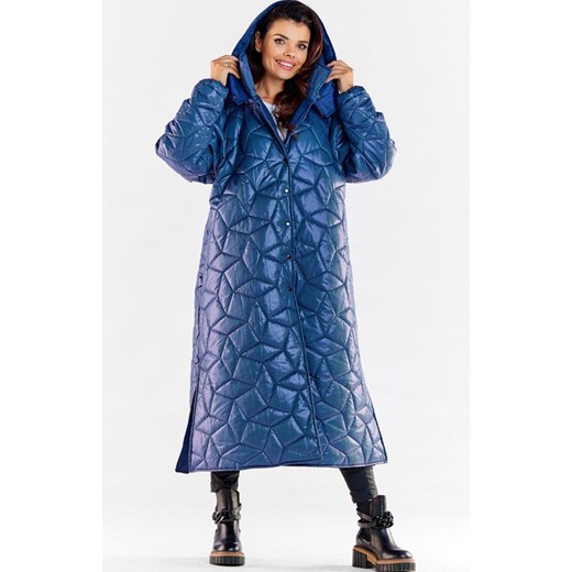 Płaszcz maxi pikowany w kolorze niebieskim A537, Kolor niebieski, Rozmiar L/XL, Awama ze sklepu Primodo w kategorii Płaszcze damskie - zdjęcie 148037445