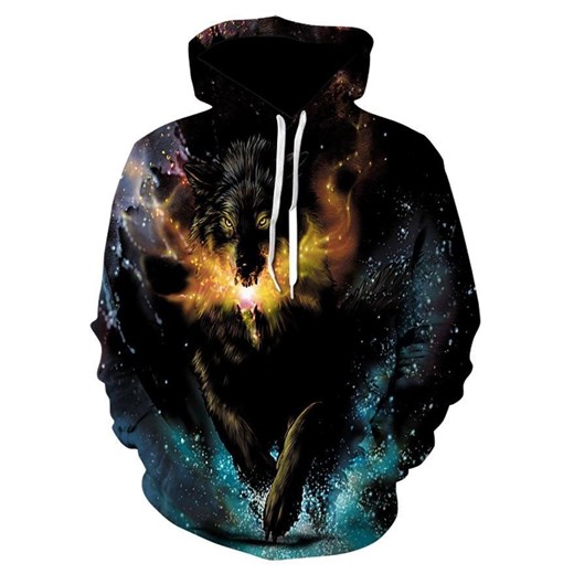 Bluza męska z kapturem i motywem wilka - Wielokolorowy / S Bombardina.pl XXL Bombardina