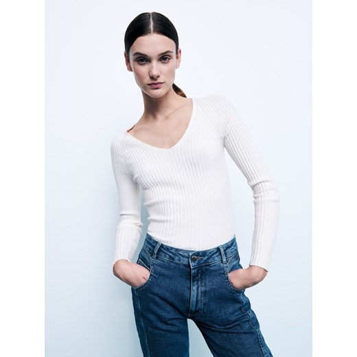 Reserved - Bluzka z prążkowanej dzianiny - Kremowy Reserved M Reserved