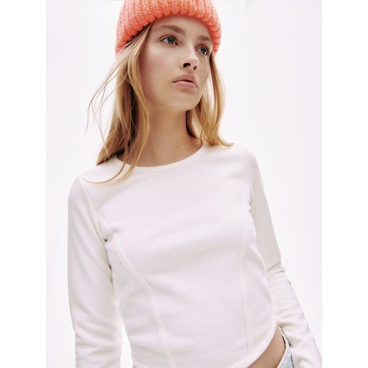 Reserved - Bluzka z prążkowanej dzianiny - Kremowy Reserved M Reserved