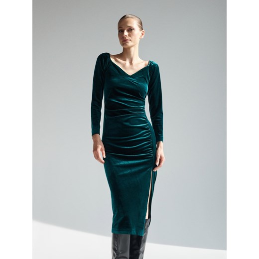 Reserved - Welurowa sukienka midi - Zielony Reserved 40 Reserved