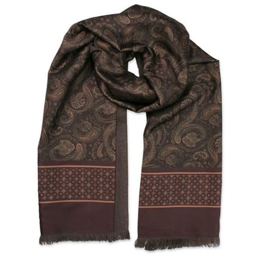Szalik Wełniano-Jedwabny, Brązowy, Wzór Paisley, Łezki, Nerki, Elegancki, His Story JegoSzafa.pl
