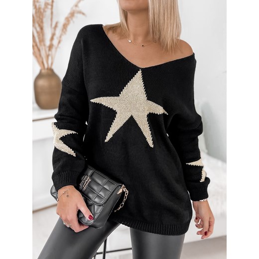 Sweter damski czarny Ubra z dekoltem w literę v 