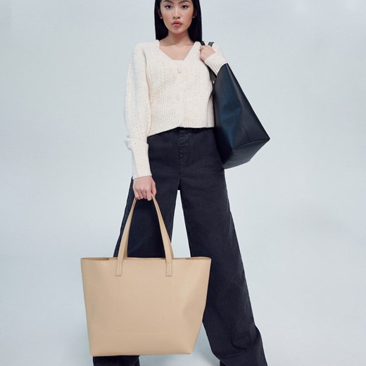 Cropp - Torba shopper - Beżowy Cropp Uniwersalny okazyjna cena Cropp