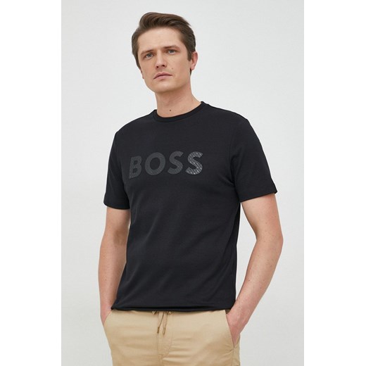 BOSS t-shirt bawełniany kolor czarny z aplikacją M ANSWEAR.com