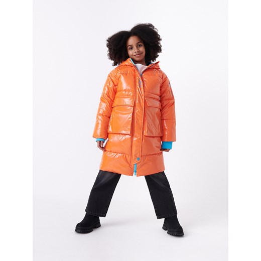 Reserved - Pikowany płaszcz z połyskiem - Pomarańczowy Reserved 122 (6-7 lat) Reserved