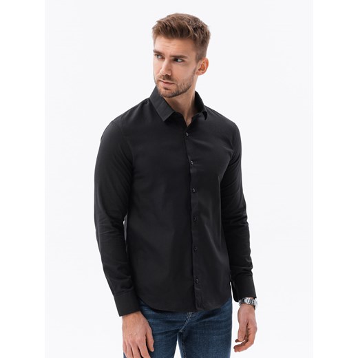 Bawełniana koszula męska z tkaniny w stylu Oxford SLIM FIT - V2 czarna K642 XL ombre
