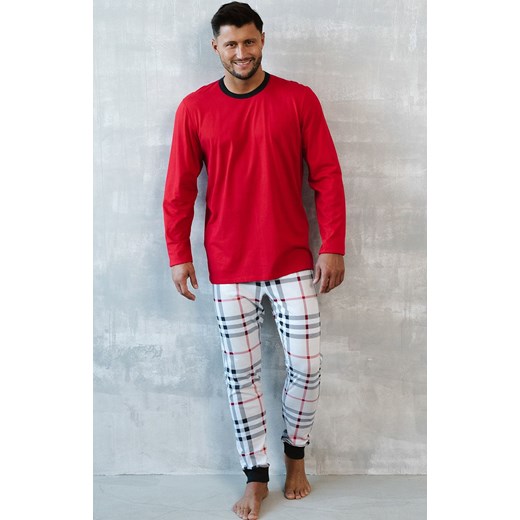 Piżama męska  Andros z długim rękawem i długimi nogawkami, Kolor czerwony-wzór, Rozmiar S, Italian Fashion ze sklepu Intymna w kategorii Piżamy męskie - zdjęcie 148273037