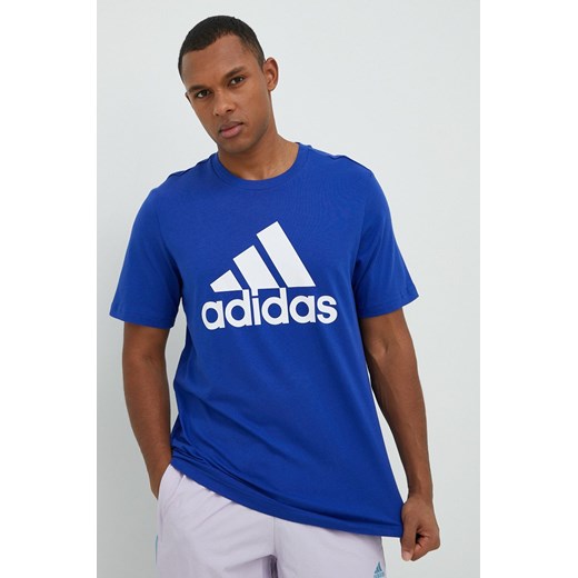 Adidas t-shirt bawełniany kolor niebieski z nadrukiem M ANSWEAR.com