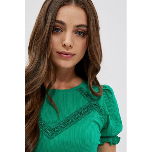 Bluzka z marszczonymi rękawami zielona ze sklepu Moodo.pl w kategorii Bluzki damskie - zdjęcie 148302728