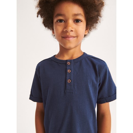 Reserved - Bawełniany t-shirt henley - Granatowy Reserved 140 (9 lat) Reserved
