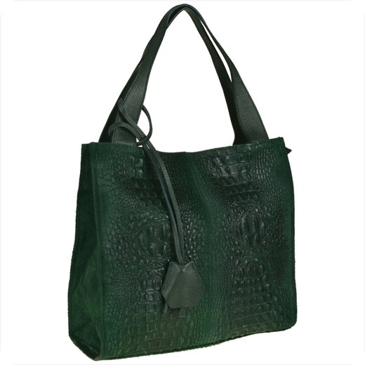 Torebka włoska shopper bag skóra naturalna zieleń butelkowa wzór ze sklepu melon.pl w kategorii Torby Shopper bag - zdjęcie 148311319