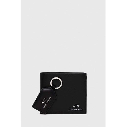 Armani Exchange portfel i brelok skórzany męski kolor czarny 958487 CC845 ze sklepu ANSWEAR.com w kategorii Portfele męskie - zdjęcie 148311996