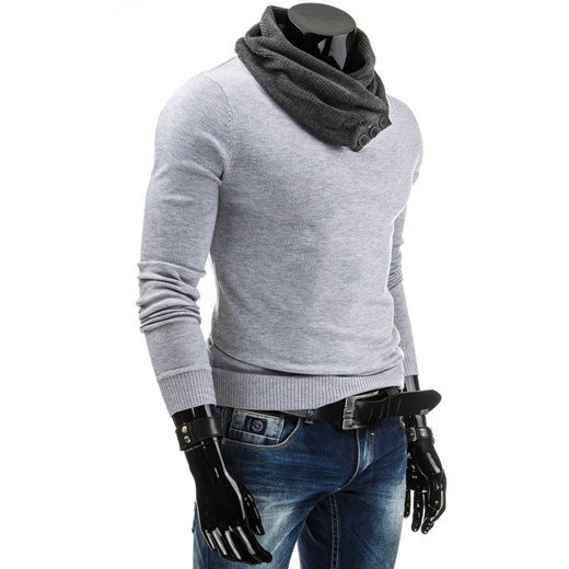 Sweter (wx0509) - Szary dstreet bialy bawełniane