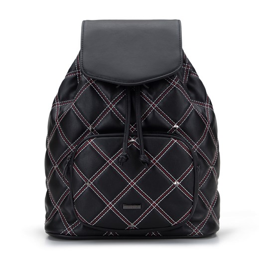 Damski plecak worek pikowany z nitami i ozdobnymi przeszyciami czarny ze sklepu WITTCHEN w kategorii Plecaki - zdjęcie 148313679