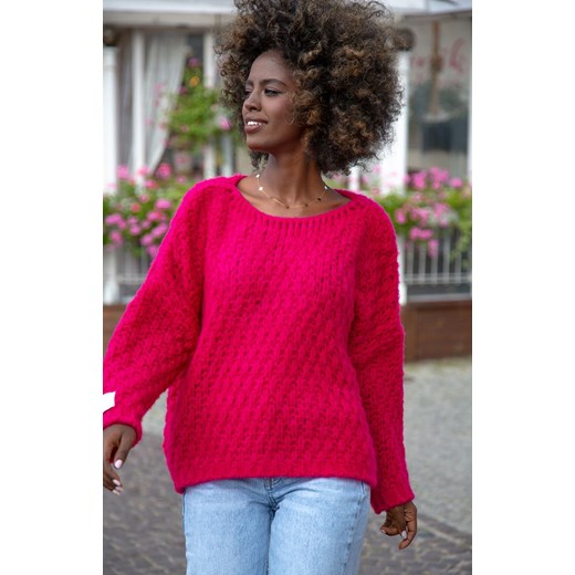 Sweter oversize w kolorze różowym F1499, Kolor różowy, Rozmiar L/XL, Fobya ze sklepu Primodo w kategorii Swetry damskie - zdjęcie 148338218