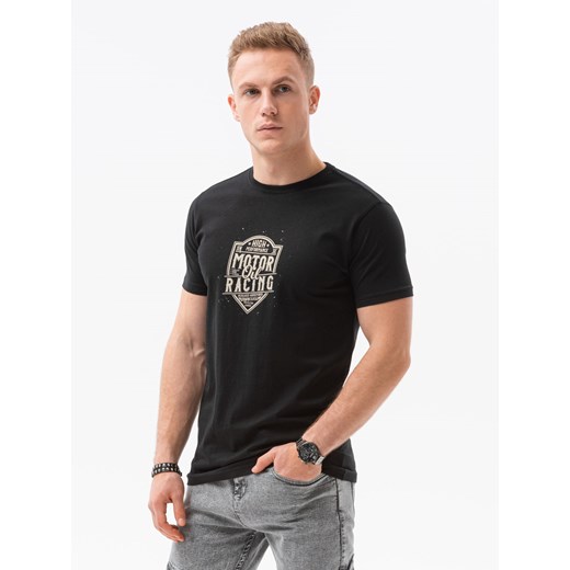 T-shirt męski z nadrukiem S1434 V-25A - czarny XL wyprzedaż ombre