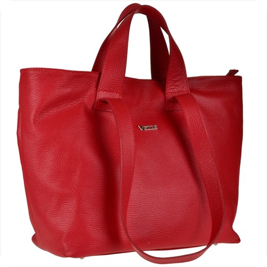 Vezze torba skórzana shopper bag czerwona na ramię i do ręki ze sklepu melon.pl w kategorii Torby Shopper bag - zdjęcie 148355498