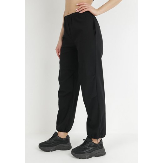 Czarne Bawełniane Spodnie z Gumką w Pasie Vemivi ze sklepu Born2be Odzież w kategorii Spodnie damskie - zdjęcie 148403225