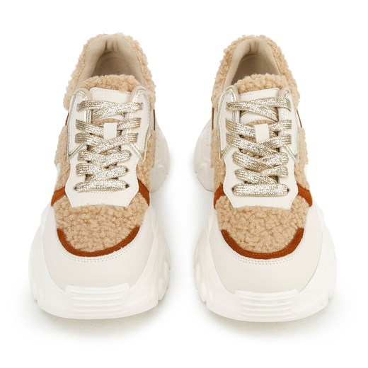 Damskie sneakersy ze sztucznym futrem biało-beżowe ze sklepu WITTCHEN w kategorii Buty sportowe damskie - zdjęcie 148405467