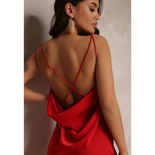 Czerwona Sukienka Maxi z Odkrytymi Plecami Rozcięciem na Dole Zirthi Renee  okazja odzież