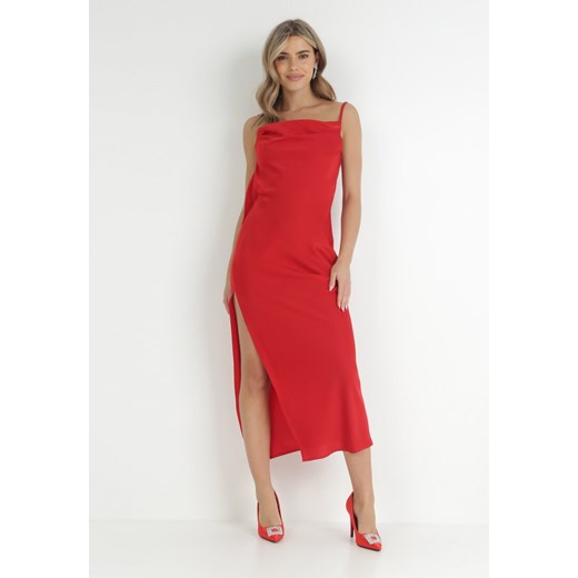 Czerwona Sukienka na Cienkich Ramiączkach z Odkrytymi Plecami Napi ze sklepu Born2be Odzież w kategorii Sukienki - zdjęcie 148431819