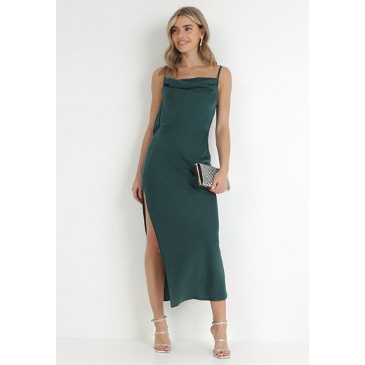 Zielona Sukienka na Cienkich Ramiączkach z Odkrytymi Plecami Napi ze sklepu Born2be Odzież w kategorii Sukienki - zdjęcie 148431825