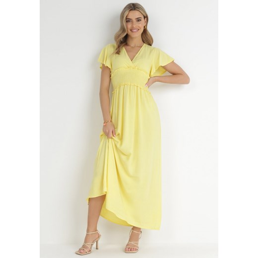 Żółta Kopertowa Sukienka z Wiskozy z Gumką w Pasie Neroni ze sklepu Born2be Odzież w kategorii Sukienki - zdjęcie 148449219