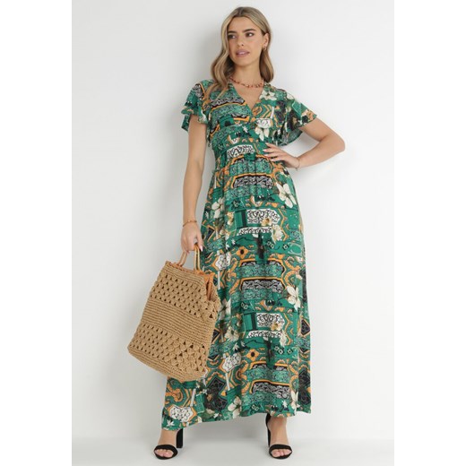 Zielona Sukienka Maxi z Kopertowym Dekoltem i Gumką w Pasie Soleis ze sklepu Born2be Odzież w kategorii Sukienki - zdjęcie 148455838