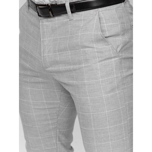 Szare spodnie materiałowe chinosy w kratę męskie Denley 0040 32/M Denley promocyjna cena