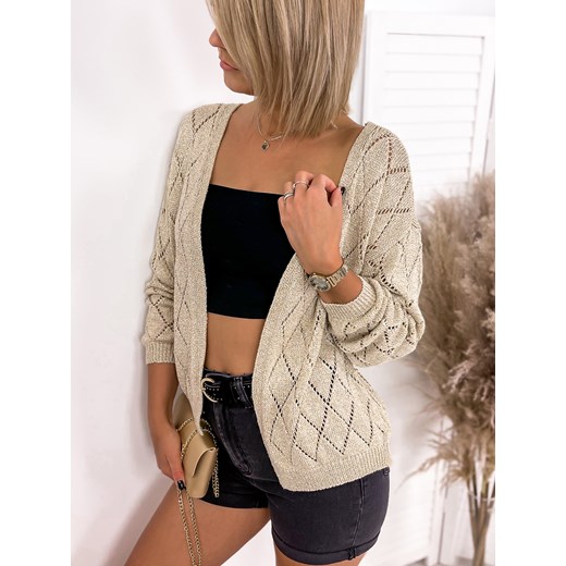 Beżowy sweter damski Ubra z dekoltem w serek casual 