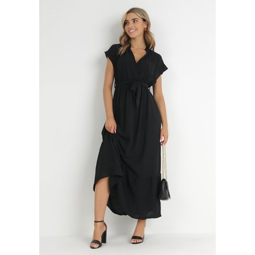 Czarna Sukienka Maxi Wiązana W Pasie z Gumką w Talii Vynyndu ze sklepu Born2be Odzież w kategorii Sukienki - zdjęcie 148472787