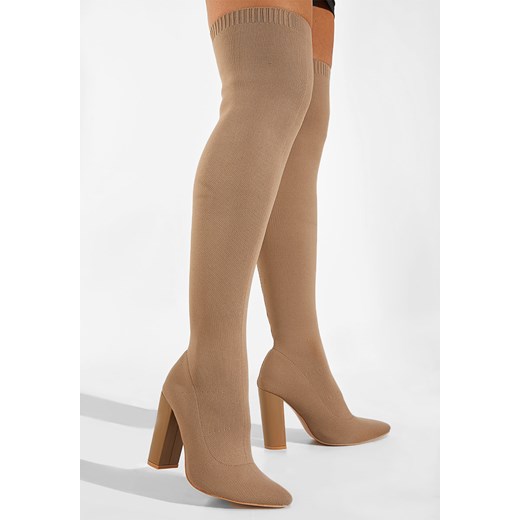 Khaki kozaki do kolan Herrera ze sklepu Zapatos w kategorii Kozaki damskie - zdjęcie 148526385
