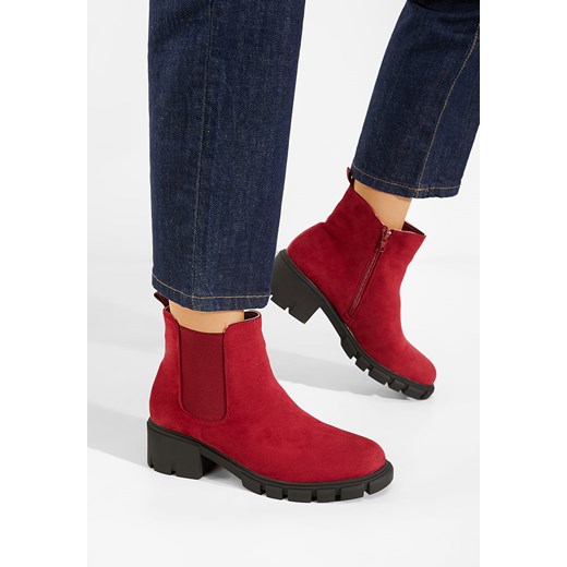 Czerwone botki płaskie Alyona ze sklepu Zapatos w kategorii Botki - zdjęcie 148526536