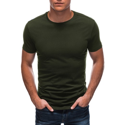 T-shirt męski basic 1683S - oliwkowy Edoti.com XL wyprzedaż Edoti