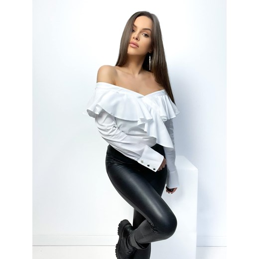 piękna elegancka koszula hiszpanka z falbankami polski produkt by mielczarkowski  - biała ze sklepu STYLOWO w kategorii Bluzki damskie - zdjęcie 148577445
