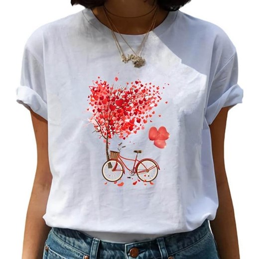 Biały T-shirt Z Grafiką ze sklepu ParinePL w kategorii Bluzki damskie - zdjęcie 148585518