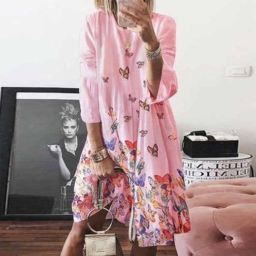 Parine.pl sukienka z długimi rękawami na co dzień trapezowa boho midi