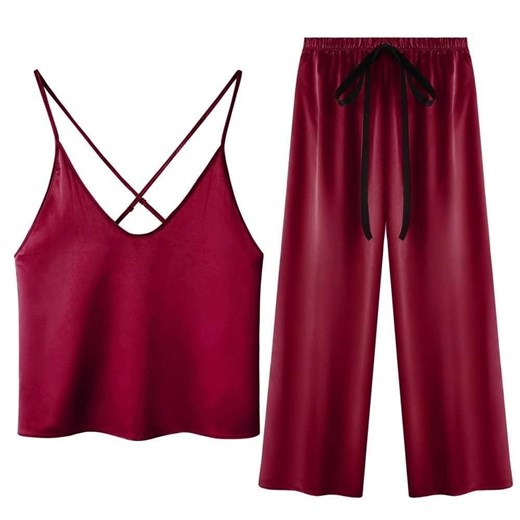 Satynowa Dwuczęściowa Piżama Z Długimi Spodniami ze sklepu ParinePL w kategorii Piżamy damskie - zdjęcie 148586458