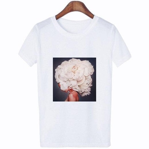 Biały T-shirt Z Nadrukiem ze sklepu ParinePL w kategorii Bluzki damskie - zdjęcie 148590678