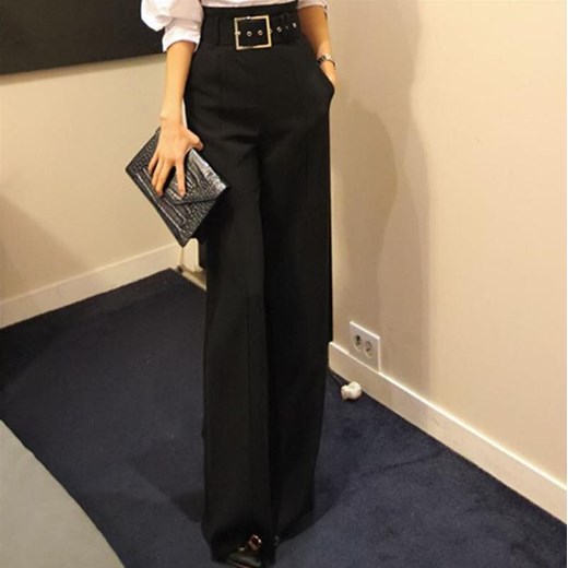 Szerokie Spodnie Z Klamrą ze sklepu ParinePL w kategorii Spodnie damskie - zdjęcie 148593565