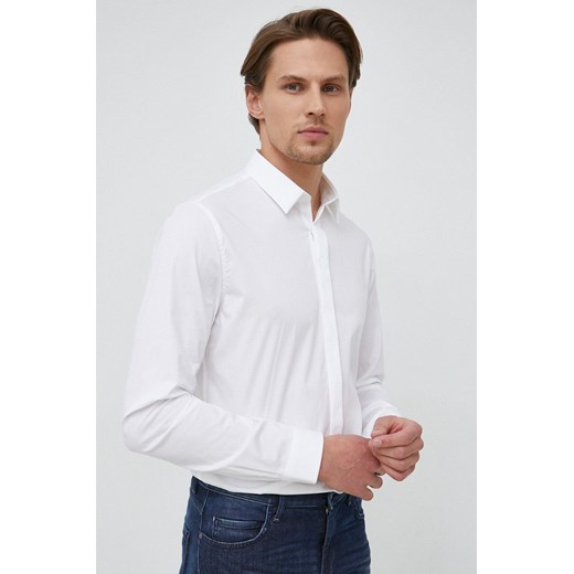 Calvin Klein koszula męska kolor biały slim z kołnierzykiem klasycznym ze sklepu ANSWEAR.com w kategorii Koszule męskie - zdjęcie 148598787