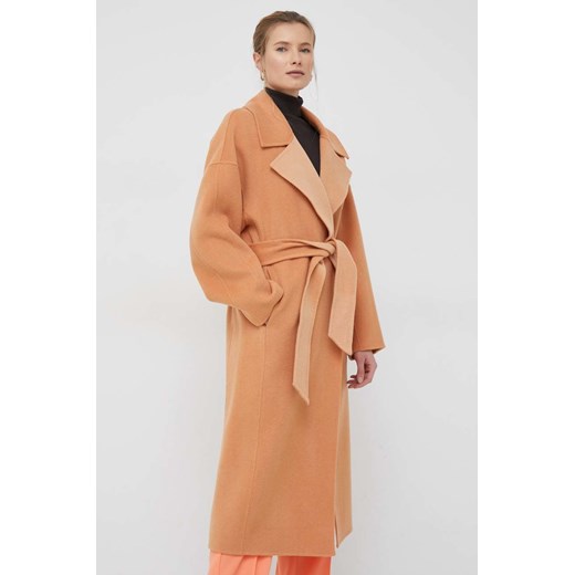 Calvin Klein płaszcz wełniany kolor pomarańczowy przejściowy oversize ze sklepu ANSWEAR.com w kategorii Płaszcze damskie - zdjęcie 148598828