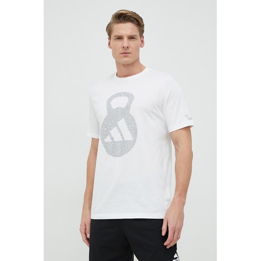 adidas Performance t-shirt treningowy kolor biały z nadrukiem ze sklepu ANSWEAR.com w kategorii T-shirty męskie - zdjęcie 148599125