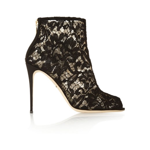 Lace and mesh peep-toe ankle boots