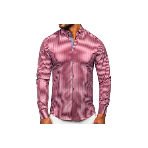 Bordowa koszula męska w paski z długim rękawem Bolf 22730 ze sklepu Denley w kategorii Koszule męskie - zdjęcie 148635228